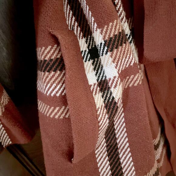 Tahari 3/4 Length Plaid Sweater Wrap Cardigan Women's XL | Rust & Brown | EUC - Picture 4 of 12